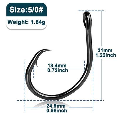 Fishing 5X Circle Hooks Saltwater 25~50Pcs High Carbon Steel Catfish Fishing Hook 5x Strong Wide Gap Non-offset Snapper Marlin