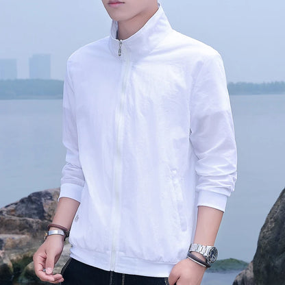 Summer UPF50+ Men's Sunscreen Jackets Lightweight Solid Color Thin Skin Coats Breathable UV Protection Shirts Ice Silk Clothing