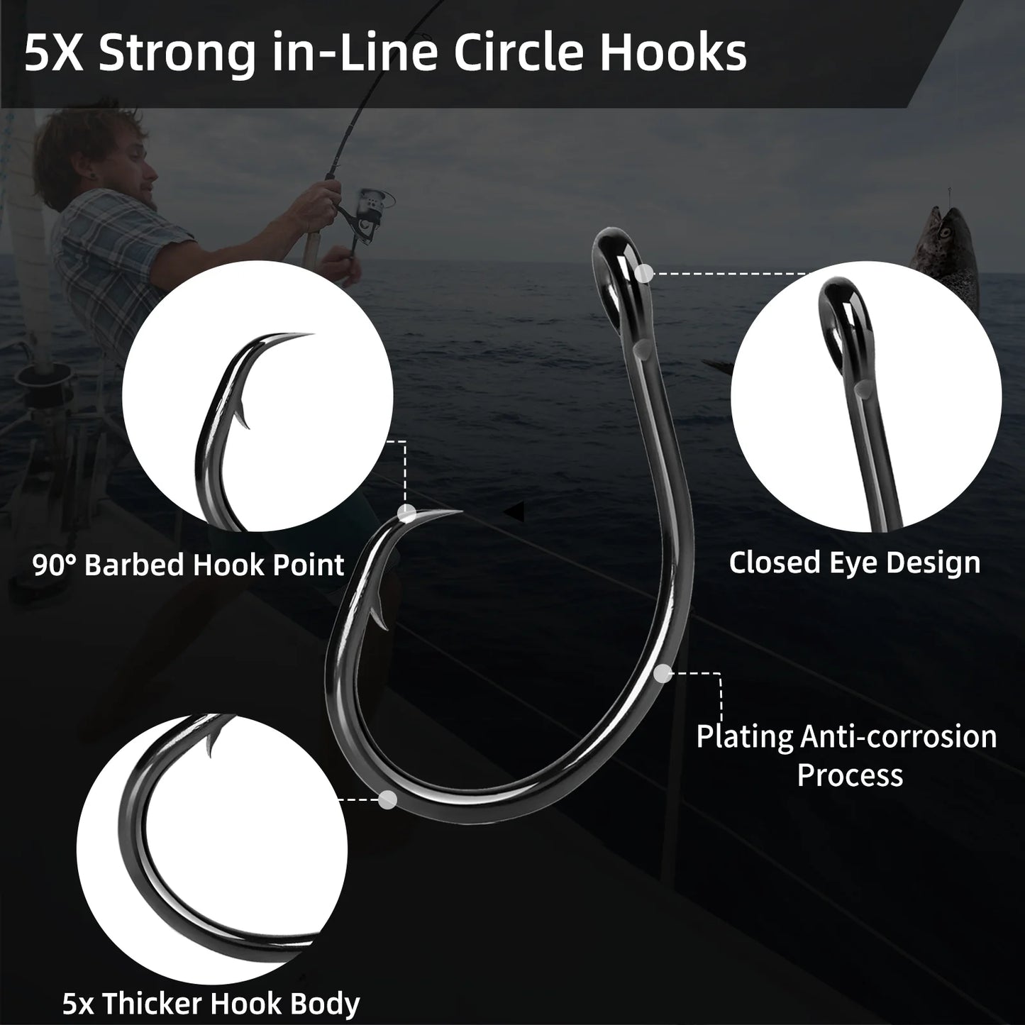 Fishing 5X Circle Hooks Saltwater 25~50Pcs High Carbon Steel Catfish Fishing Hook 5x Strong Wide Gap Non-offset Snapper Marlin