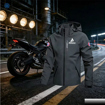 Allianz Brand Men's Hooded Windproof and Waterproof Jacket, Featuring a Detachable Hood and Zipper. Large-Sized Cycling Suit, a