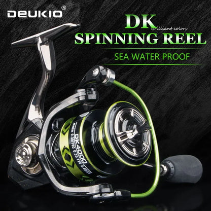DEUKIO Sea Fishing Spinning Reel 5.2:1 Gear Ratio 12kg Max Drag Power All Metal Carp Reel for Saltwater Freshwater