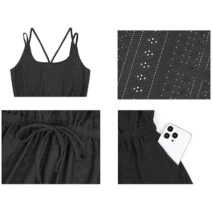 Summer Sleeveless Mini Dress Women Casual A-Line Drawstring Pocket Beach Holiday Dresses For Women Short Dress White Sundress
