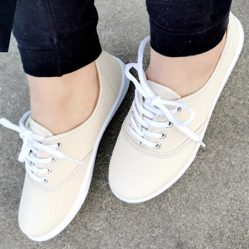 2026 Lace-Up Shoes Woman Large Size 42 Canvas Casual  Off White Shoes Breathable Wear Resistant Slip Platform Vulcanize Shoes