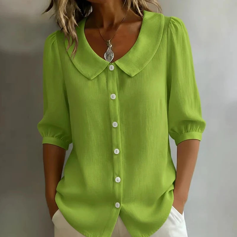 Summer Loose Shirt Women Button Tops Casual Cotton Linen Blouse Shirt Blusa Casual Short Sleeve Shirts For Women Thin Cardigan