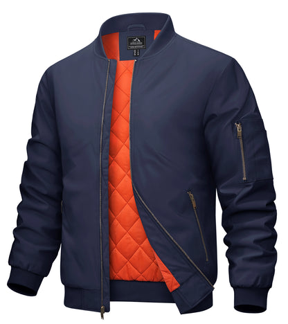 MAGCOMSEN Men's Aviator Jackets Thick Warm Orange Lining Bomber Jackets Fall Winter Casual Windproof Coats