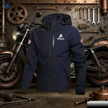 Allianz Brand Men's Hooded Windproof and Waterproof Jacket, Featuring a Detachable Hood and Zipper. Large-Sized Cycling Suit, a