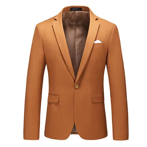 2026 New Men's Blue Suit Jacket, Single Button V-neck Dress Coat, Black Red Men Slim Blazer Spring Autumn Terno Masculino