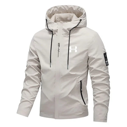 Men's Spring Autumn Streetwear Hooded Jacket 2026 New Casual Zip Up Loose Coat Outdoor Hiking Jogging Activewear Windbreaker