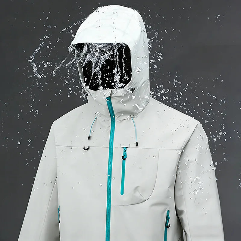 Men's Sport Hooded Jacket Waterproof Windbreaker Outdoor Unisex Hiking Climbing Trekking Multiple Pocket Softshell Hooded Jacket