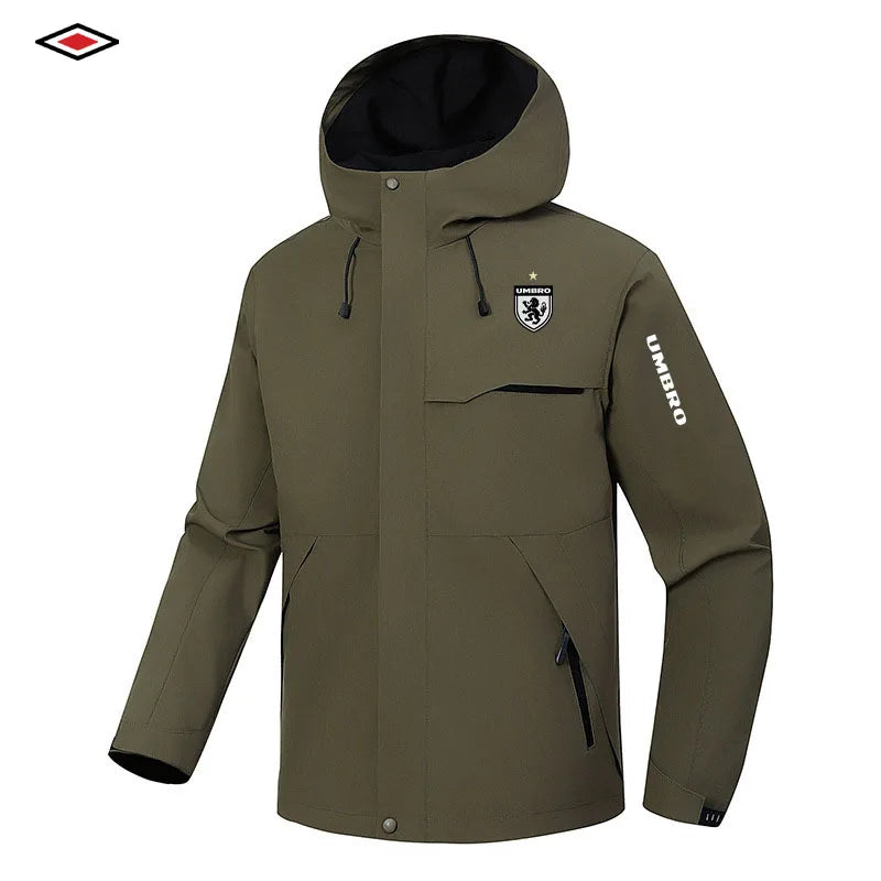 2026 UMBRO Men's Hooded Jacket Four-Season Business Outdoor Windproof And Water-Resistant Coat Hiking Apparel Motorcycle Jacket
