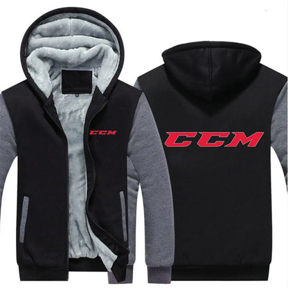 CCM Men's Winter Hoodies Thickened Warm Coat 2023 New Men Casual Coat Fashion Zipper Solid Color Fleece Long Sleeve Jacket Top
