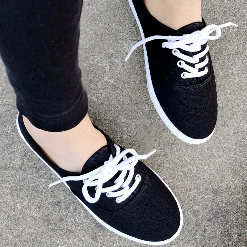 2026 Lace-Up Shoes Woman Large Size 42 Canvas Casual  Off White Shoes Breathable Wear Resistant Slip Platform Vulcanize Shoes