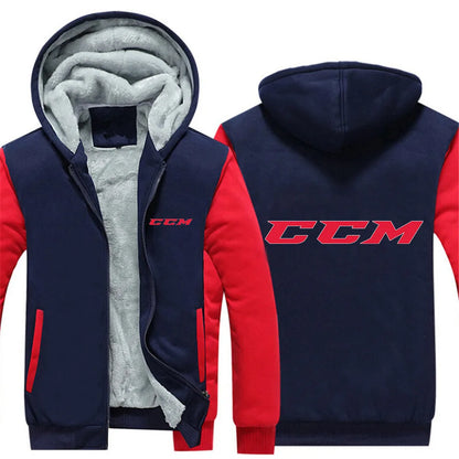 CCM Men's Winter Hoodies Thickened Warm Coat 2023 New Men Casual Coat Fashion Zipper Solid Color Fleece Long Sleeve Jacket Top