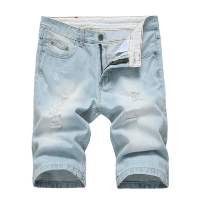 New Summer Vintage Washed Men Denim Shorts Casual Fashion Street Wear Ripped Hole Patches Distressed Male Straight Jeans Shorts