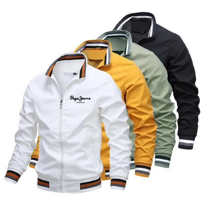 2026 Autumn and Winter Men's Stand Collar Casual Zipper Jacket Outdoor Sports Coat Windbreaker Jacket for Men Waterproof Bomber