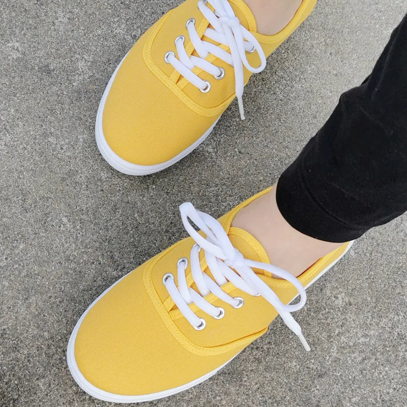 2026 Lace-Up Shoes Woman Large Size 42 Canvas Casual  Off White Shoes Breathable Wear Resistant Slip Platform Vulcanize Shoes