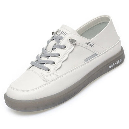 Women's Lace-up Breathable Soft Leather Sneakers  Casual Fashionable Sports Shoes Vulcanized  Summer Flat Low Heel Shoes