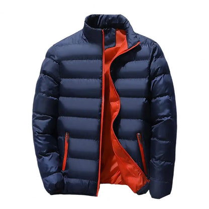 Men Parkas Autumn Winter Thickened Padded Coat Stand Collar Loose Zipper Pockets Jacket Men Overcoat Thick Warm Cotton Coat