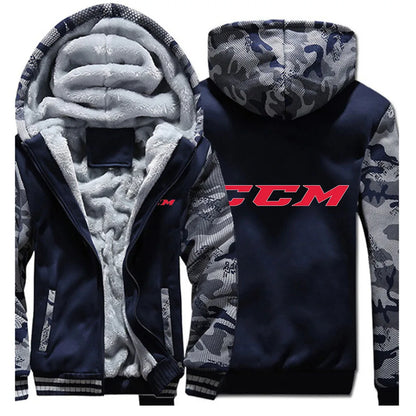 CCM Men's Winter Hoodies Thickened Warm Coat 2023 New Men Casual Coat Fashion Zipper Solid Color Fleece Long Sleeve Jacket Top