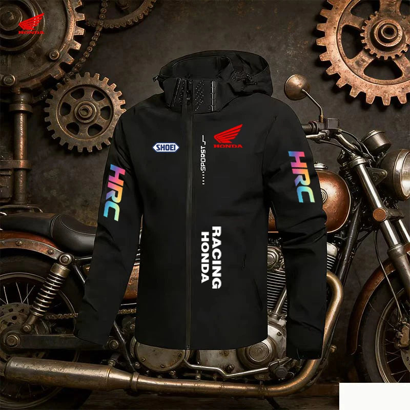 Honda Logo Comfortable Men's Windproof and Rainproof Jacket, Suitable for All Seasons, with a Brim and Solid Color Design. The H
