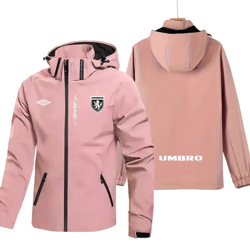 UMBRO LOGO Sporty Windbreaker Men's Spring-Autumn Windproof And Water-Resistant Hooded Jacket For Running, Outdoor Training Coat
