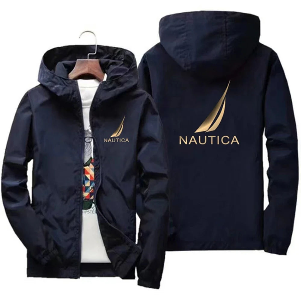 Spring and Autumn Men's Casual Long-sleeved Hooded Jackets, Hiking Raincoats, Outdoor Waterproof Fishing Windbreakers