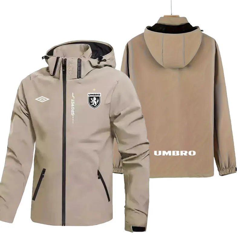 UMBRO LOGO Sporty Windbreaker Men's Spring-Autumn Windproof And Water-Resistant Hooded Jacket For Running, Outdoor Training Coat