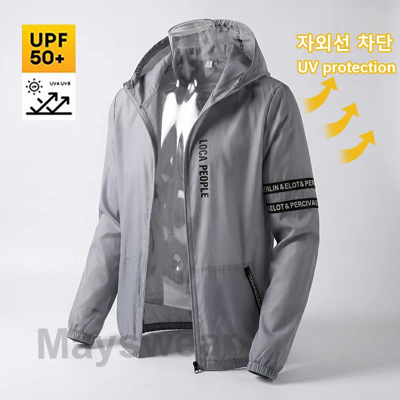 UPF50+ Summer Sun Protection Clothing Men's Casual Waterproof Quick-drying Bicycle Hooded Jacket Hiking Thin Skin Windbreaker
