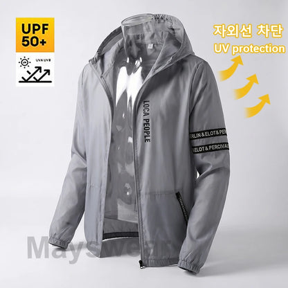 UPF50+ Summer Sun Protection Clothing Men's Casual Waterproof Quick-drying Bicycle Hooded Jacket Hiking Thin Skin Windbreaker