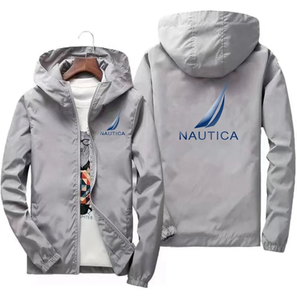 Spring and Autumn Men's Casual Long-sleeved Hooded Jackets, Hiking Raincoats, Outdoor Waterproof Fishing Windbreakers