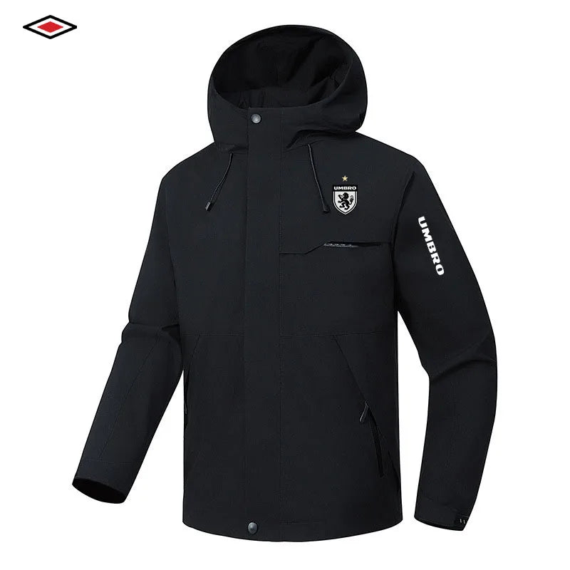 2026 UMBRO Men's Hooded Jacket Four-Season Business Outdoor Windproof And Water-Resistant Coat Hiking Apparel Motorcycle Jacket