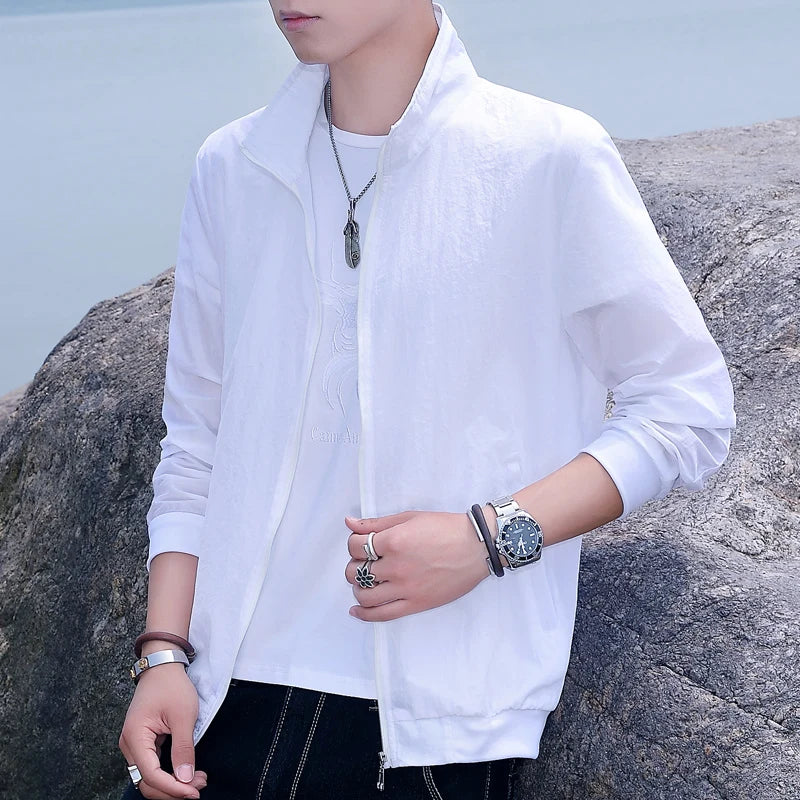 Summer UPF50+ Men's Sunscreen Jackets Lightweight Solid Color Thin Skin Coats Breathable UV Protection Shirts Ice Silk Clothing