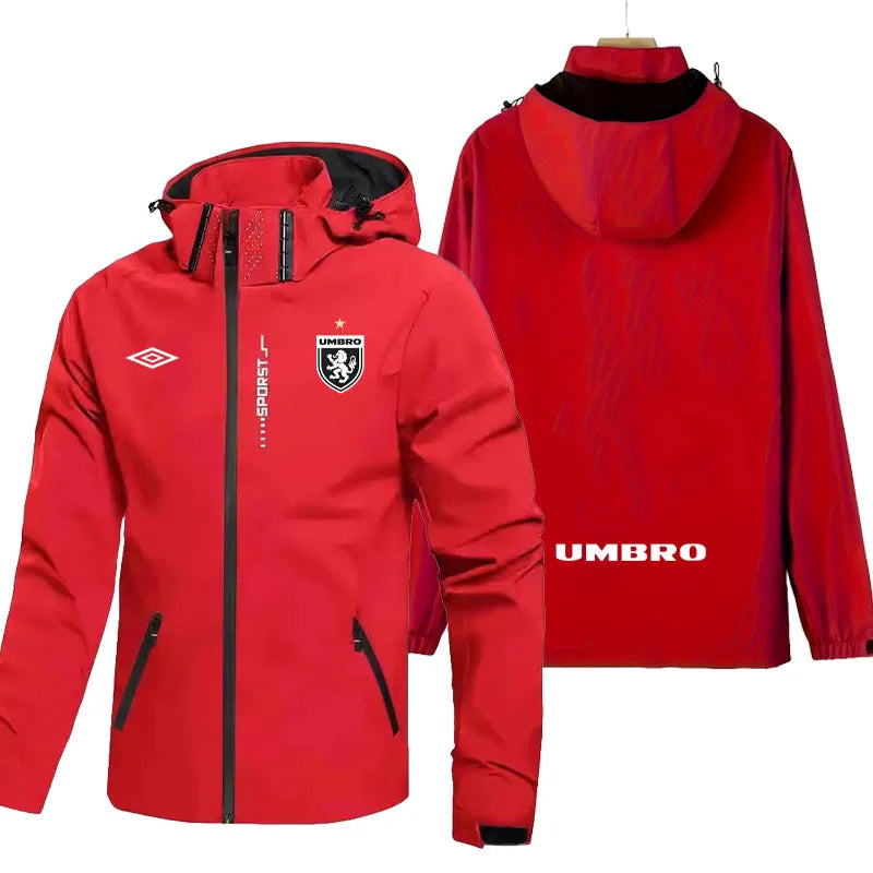 UMBRO LOGO Sporty Windbreaker Men's Spring-Autumn Windproof And Water-Resistant Hooded Jacket For Running, Outdoor Training Coat