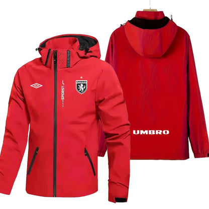 UMBRO LOGO Sporty Windbreaker Men's Spring-Autumn Windproof And Water-Resistant Hooded Jacket For Running, Outdoor Training Coat