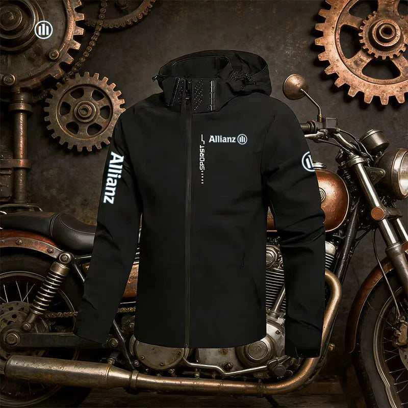 2026 Allianz Logo Men's Outdoor Casual Waterproof Raincoat - Lightweight Cycling Jacket - Hooded Street-Style Hiking Windproof J