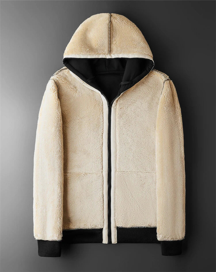 Winter Warm Thicken Coats Lambswool Men Jackets Casual Sports Fleece Coat Hooded Black Navy Blue