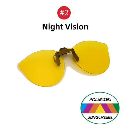 Flip Up Clip on Sunglasses Polarized Fishing Men Grey Color Change Lens Driving UV400 Big Aviation Rimless Night Vision Shades