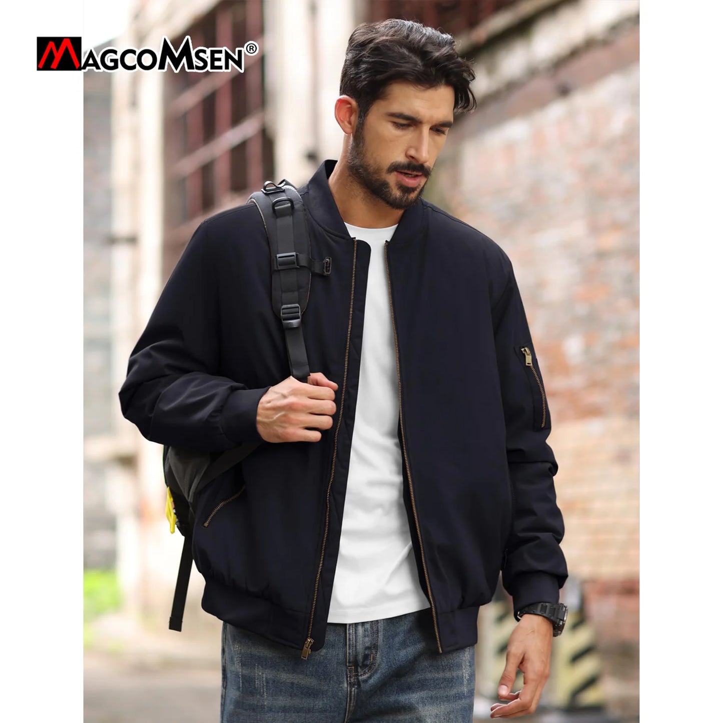 MAGCOMSEN Men's Aviator Jackets Thick Warm Orange Lining Bomber Jackets Fall Winter Casual Windproof Coats