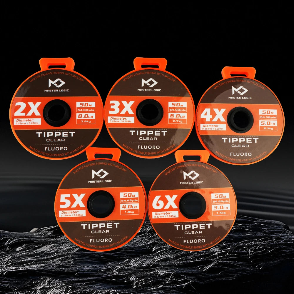 MASTER LOGIC 5Pcs (2X 3X 4X 5X 6X) Fluorocarbon Fly Fishing Tippet Line with Spool Tenders 32 Yards 55 Yards  Fly Tippet Line