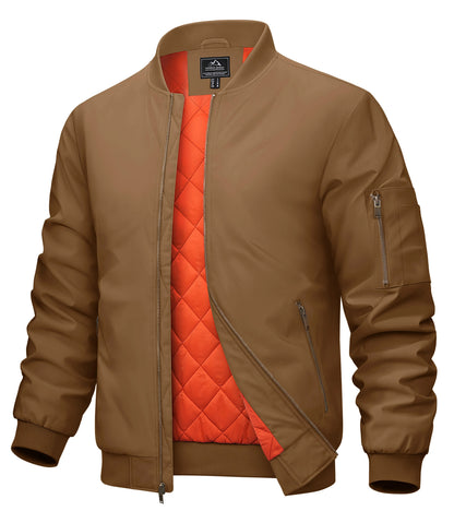 MAGCOMSEN Men's Aviator Jackets Thick Warm Orange Lining Bomber Jackets Fall Winter Casual Windproof Coats