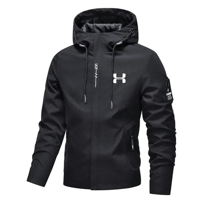 Men's Spring Autumn Streetwear Hooded Jacket 2026 New Casual Zip Up Loose Coat Outdoor Hiking Jogging Activewear Windbreaker