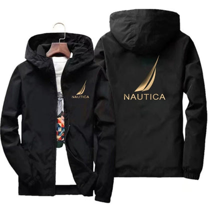 Spring and Autumn Men's Casual Long-sleeved Hooded Jackets, Hiking Raincoats, Outdoor Waterproof Fishing Windbreakers