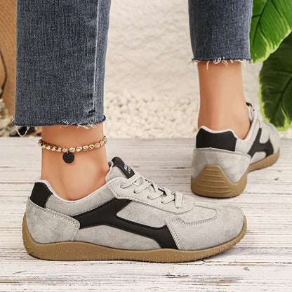 Fashion Gray Suede Flats Sneakers Women Non Slip Lace Up Platform Sneakers Woman Comfortable Thick Sole Sports Running Shoes